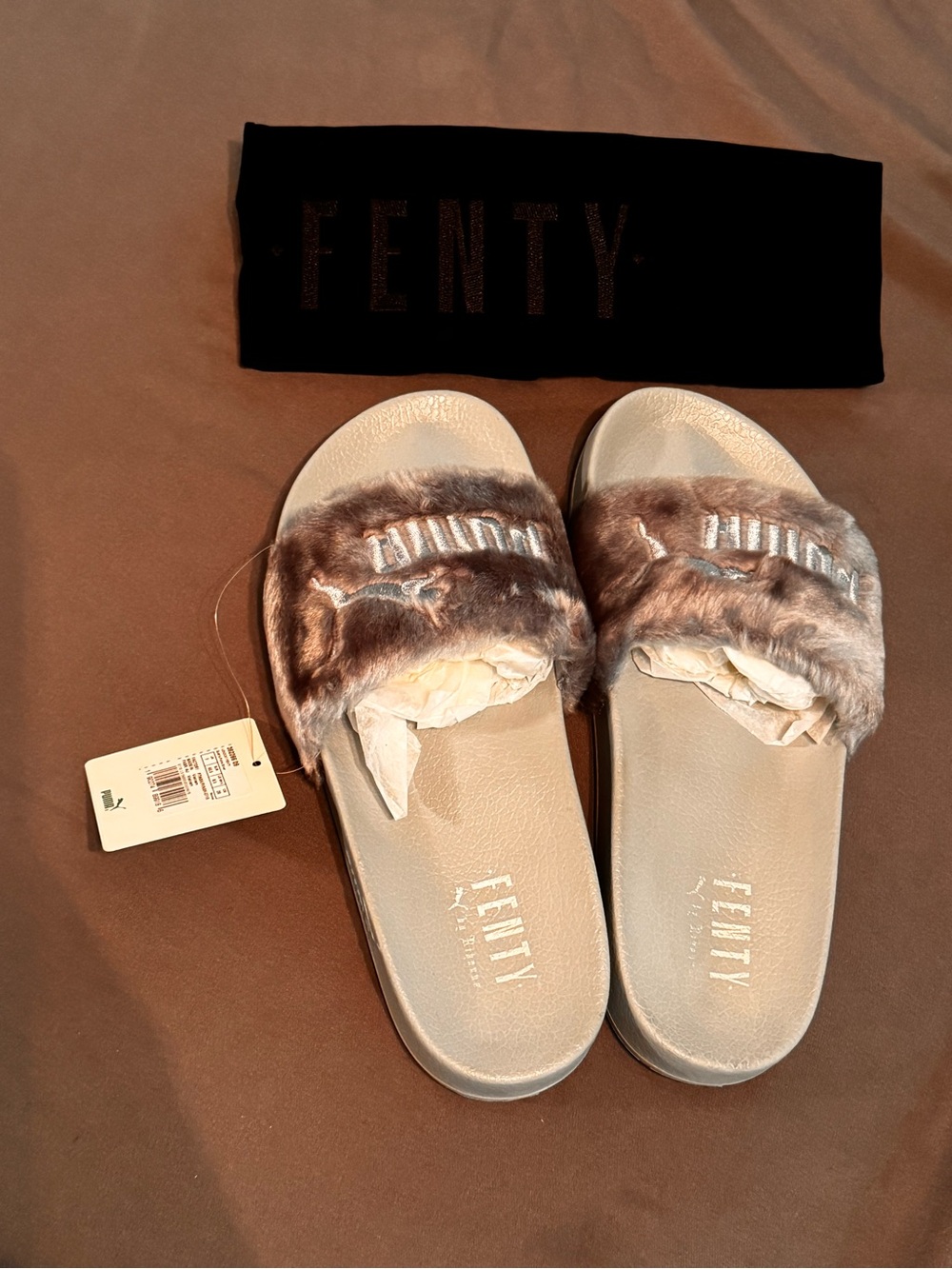 FENTY by Puma Women's Faux-Fur Slide Sandals in Taupe